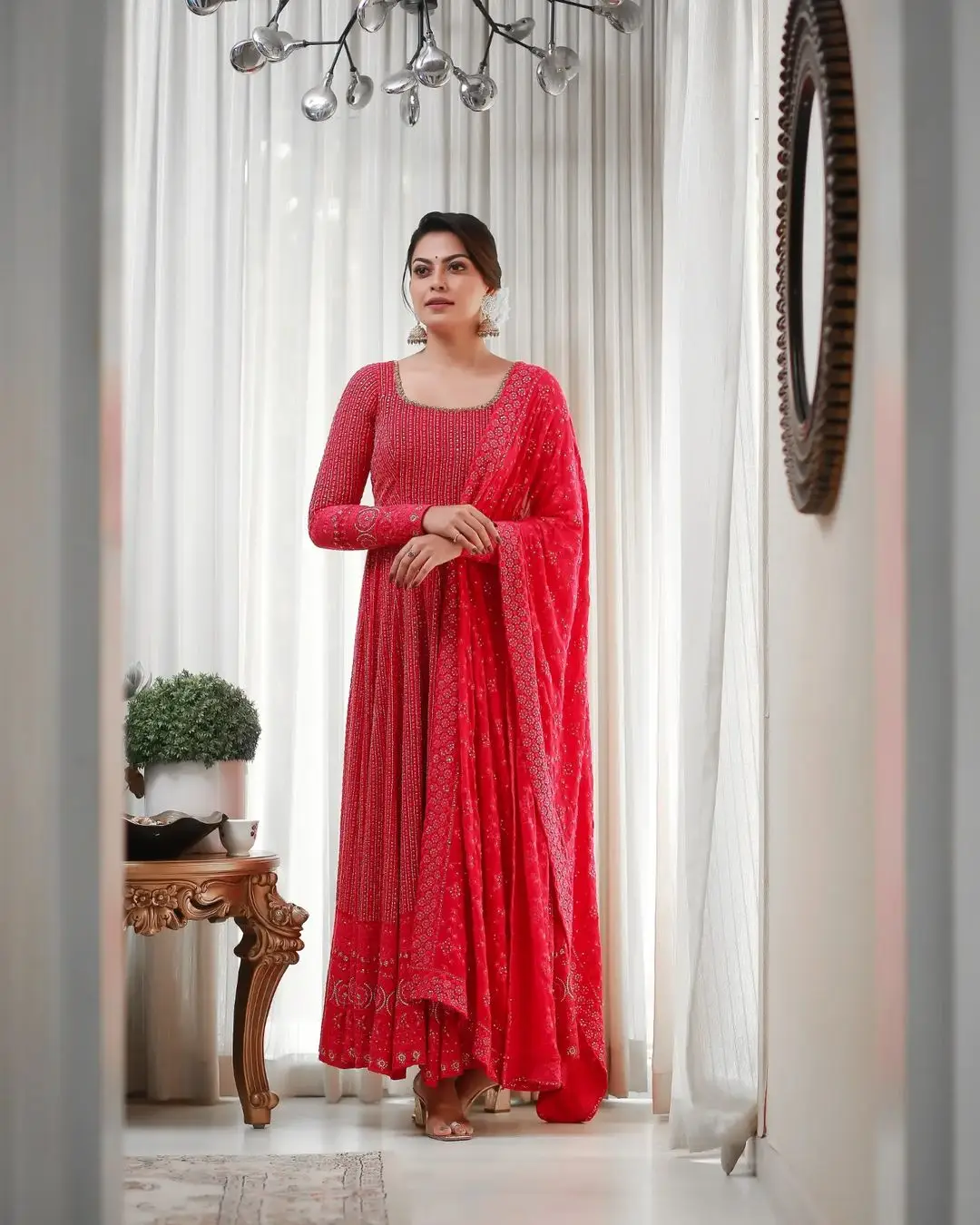 Anusree Nair In South Indian Traditional Red Gown